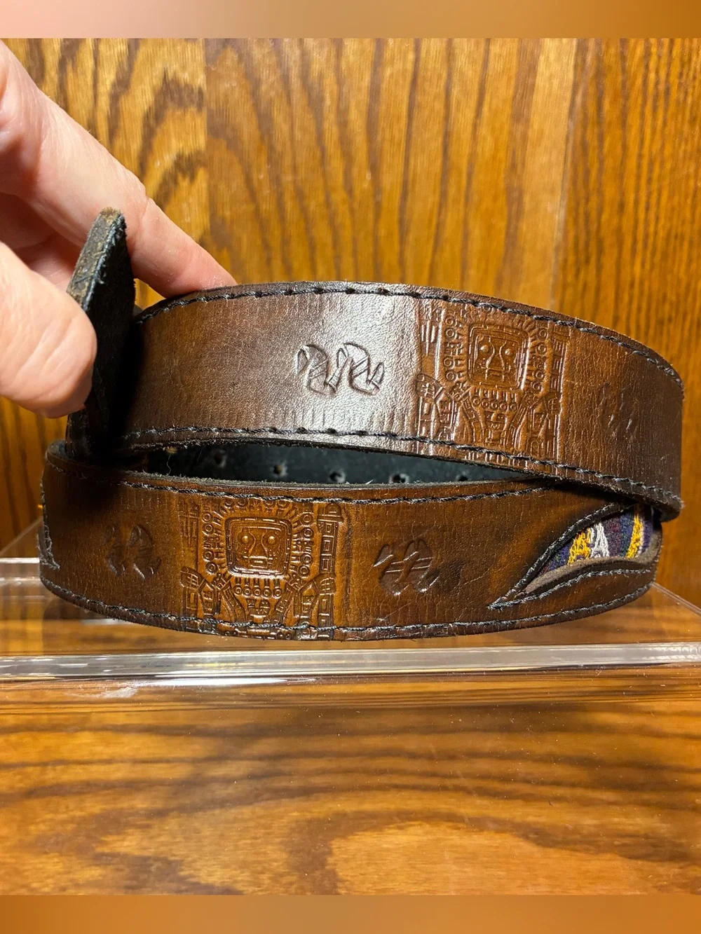 Vintage Latin Money Belt Tribal Embossed Textile Inlay Hidden Pocket